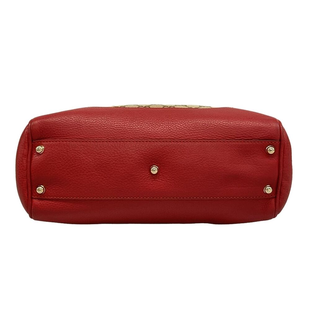 Gucci GG/Bamboo Handbag 308360 Red Beige Dark Brown Jacquard Leather - Picture 5 of 15